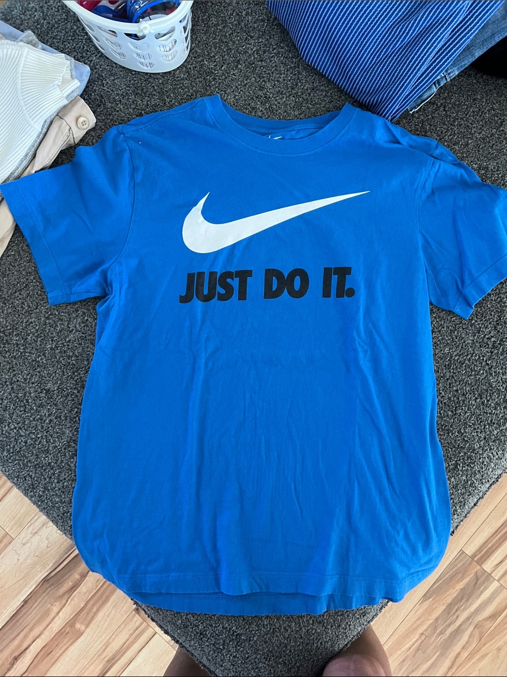 Nike Blue Graphic 'Just Do It.' Tee with White Swoosh